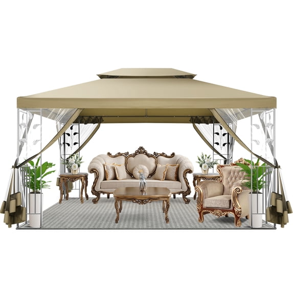 SANOPY 10'x13.3' Metal Patio Gazebo, Outdoor Gazebo Canopy Tent for Backyard with Mesh Curtains, Gazebos Shelter with Display Shelves, Steel Frame, Patio Covers for Tailgate