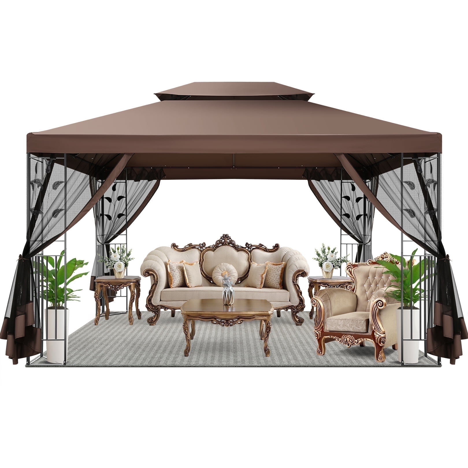 Walmart Deals of SANOPY 10'x13.3' Metal Patio Gazebo, Outdoor Canopy with Netting, Steel Frame, Patio Covers