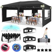SANOPY 10'x20' Ez Pop up Canopy Party Tent with 6 Sidewalls, Waterproof and Sun Shelter Patio Gazebo All Season for Market with Carry Bag, Black