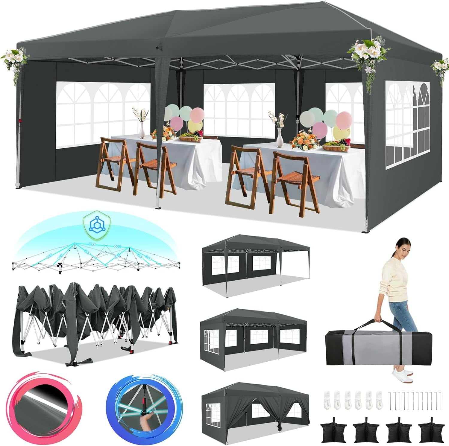 SANOPY 10'x20' Pop up Canopy Tent with 6