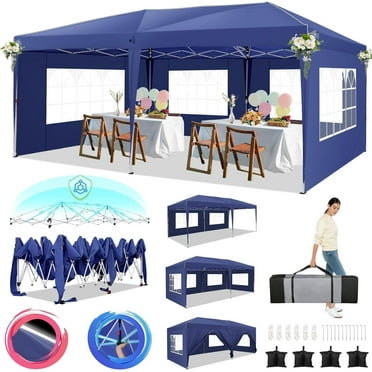 SANOPY 10'x20' Ez Pop up Canopy Party Tent with 6 Sidewalls, Waterproof and Sun Shelter Heavy Duty Canopy for Market with Carry Bag, Deep Blue