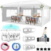 SANOPY 10'x20' Ez Pop up Canopy Party Tent with 6 Sidewalls, Waterproof and Sun Shelter Heavy Duty Canopy for Market with Carry Bag, White
