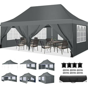 SANOPY 10'x20' Ez Pop up Canopy Party Tent with 6 Sidewalls, Waterproof and Sun Shelter Heavy Duty Canopy for Market with Carry Bag, Gray