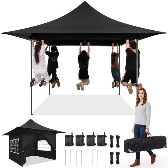 SANOPY 13x13 Outdoor Commercial Canopy, Waterproof and Sunshade Gazebo with Awning Eaves for Street Commercial Event, Black