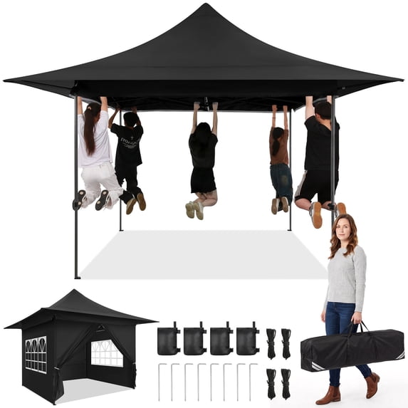 SANOPY 13x13 Heavy Duty Canopy, Waterproof and Sunshade Gazebo with Awning Eaves for Outdoor Commercial Event, Black