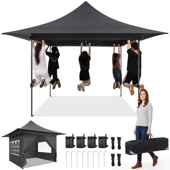 SANOPY 13x13 Outdoor Commercial Canopy, Waterproof and Sunshade Gazebo with Awning Eaves for Street Commercial Event, Gray
