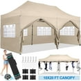 thumbnail image 1 of SANOPY 10'x20' Pop Up Canopy Waterproof Folding Tent Outdoor Easy Set-up Instant Tent Heavy Duty Commercial Wedding Party Shelter with 6 Removable Sidewalls, 4 Sandbags, Roller Bag, Khaki, 1 of 13