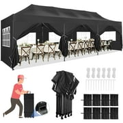 SANOPY 10'x30' Canopy Heavy Duty Pop up Canopy Tent Outdoor Gazebo Shelter Portable Instant Commercial Wedding Party Tent with 8 Removable Sidewalls&3 Heigh Adjustable&Roller Bag,Black