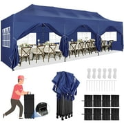 SANOPY 10'x30' Canopy Heavy Duty Pop Up Canopy Tent Outdoor Gazebo Shelter Portable Instant Commercial Wedding Party Tent with 8 Removable Sidewalls&3 Heigh Adjustable&Roller Bag,Dark Blue