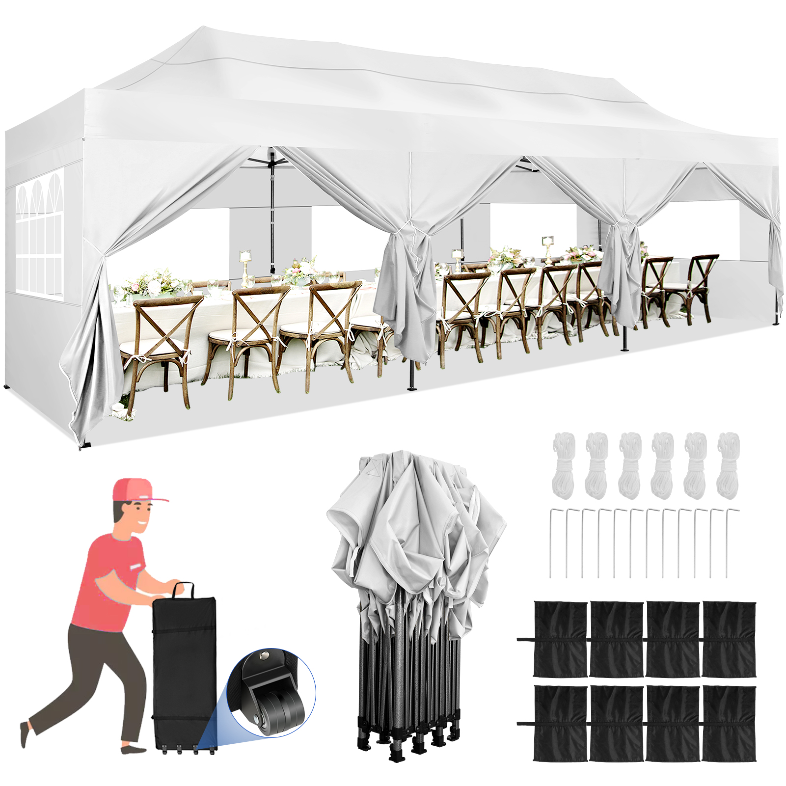 F2C 10 x30 Outdoor Gazebo White Canopy with sidewalls F2C 10 x30 Outdoor Gazebo White Canopy with sidewalls