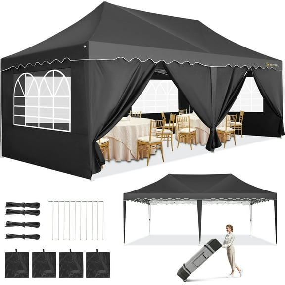 SANOPY 10'x20' Outdoor Canopy, Commercial Party Canopy, Portable Tent with 6 Removable Sidewalls Instant Gazebo, Black