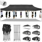 SANOPY 10'x30' EZ Pop up Outdoor Canopy, Commercial Heavy Duty Party Canopy, Waterproof Beach Portable Tent with 8 Removable Sidewalls Instant Gazebo with 4 Sandbags, Carry Bag, Black