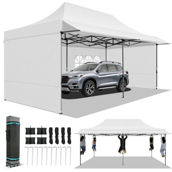 SANOPY 10X20 ft Canopy with Awning, Heavy Duty EZ Pop up Folding Canopy Tent with 2 Types of Side Walls, Rainproof&Sunproof Awning Gazebo Shelter for Shopping Mall, Market, Vendor