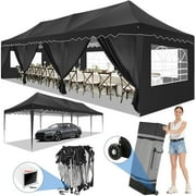 SANOPY 10X30ft Pop up Canopy Tent with 8 Sidewalls Suit for 30 Persons Large Wedding Canopy, Party Tents Heavy Duty Commercial Outdoor Canopy with Roller Bag & 4 Sandbags, Black