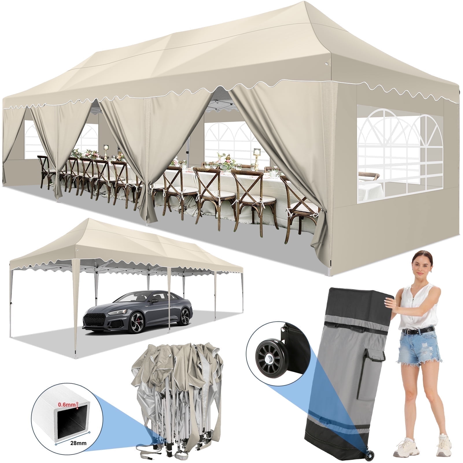 10x30 Pop Up Outdoor Canopy Tent,10x30ft Waterproof Party Tent Ez Up Canopy Tents For Parties Wedding Outdoor Commercial Event Gazebo Portable Instant Tent For Backyard Camping Carport, Dark Gray