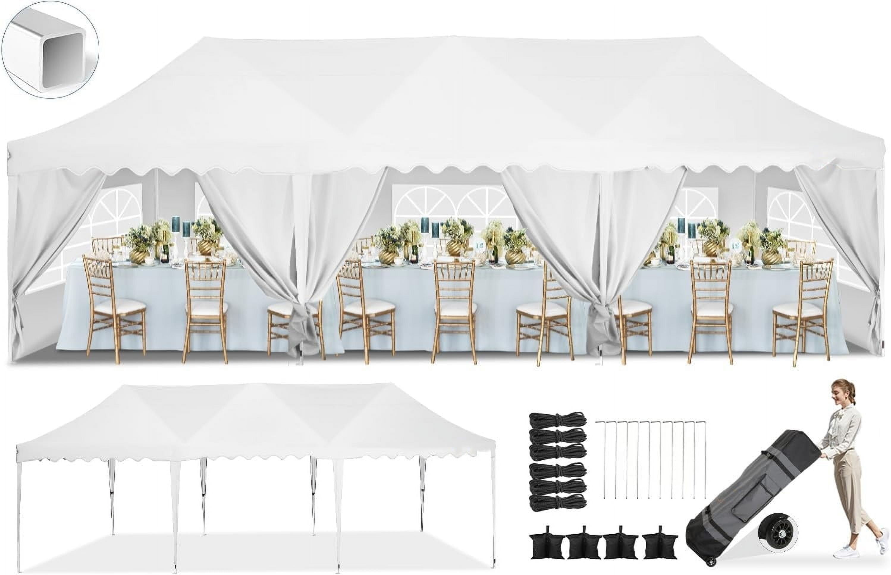 SANOPY 10' x 30' Heavy Duty Pop up Canopy Party Tent with 8 Removable Sidewalls, Wave Eave Outdoor Waterproof Patio Gazebo Tent with Carry Bag, Backyards Camping Picnics, White