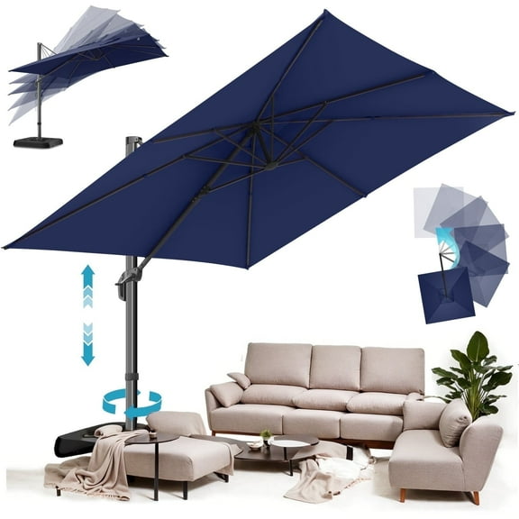 SANOPY 10x10 Cantilever Patio Umbrella Outdoor Patio Umbrella, 360 Degree Rotation Market Patio Umbrella with Steel Base, Crank, Tilt Button, Dark Blue