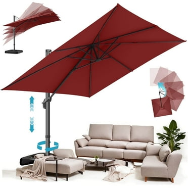 SANOPY 10x10 Cantilever Patio Umbrella Outdoor Patio Umbrella, 360 Degree Rotation Steel Market Patio Umbrella with Steel Base, Crank, Tilt Button, Gray