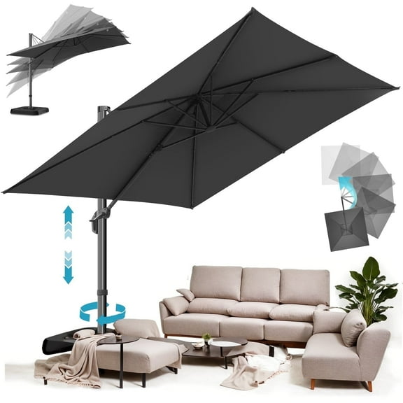 SANOPY 10x10 Cantilever Patio Umbrella Outdoor Patio Umbrella, 360 Degree Rotation Steel Market Patio Umbrella with Steel Base, Crank, Tilt Button, Beige