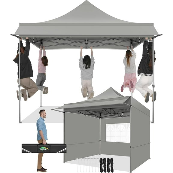 SANOPY 10x10 FT Pop Up Canopy Tent with Awning,Heavy Duty Canopy UPF 50+ All Season Wind Waterproof Commercial Outdoor Street Vendors Party Tents for Parties Canopy with Carry Bag