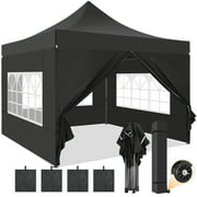 SANOPY 10x10 FT Pop Up Canopy Tent Outdoor Heavy Duty Commercial Instant Shelter Waterproof Party Tent Gazebo with 4 Removable Sidewalls, Roller Bag and 4 Sandbags, Black