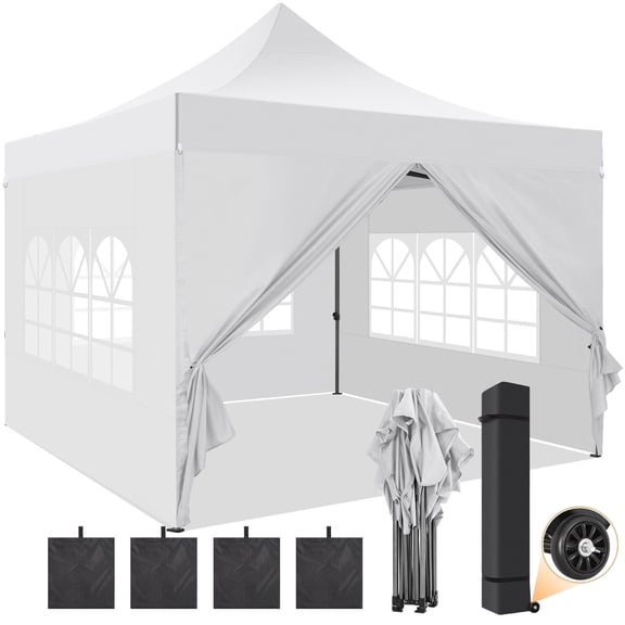 SANOPY 10x10 FT Heavy Duty Pop up Canopy , Commercial Canopy Tent, Adjustable Height Party Tent with 4 Removable Sidewalls, 4Sandbag,Rollerbag, White