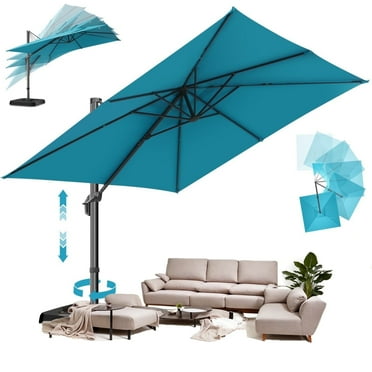SANOPY 10x10 Offset Cantilever Patio Umbrella with Steel Base 360 Degree Rotation Steel Market Patio Umbrella, Outdoor Patio Umbrella with Crank, Tilt Button, Light Blue