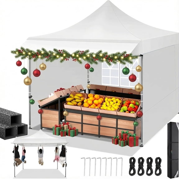 SANOPY 10x10 Outdoor Commercial Canopy, Waterproof and Sunshade Canopy with Awning Eaves for Street Commercial Event, Heavy Duty Pop Up Canopy, White