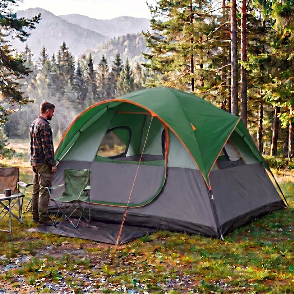 SANOPY 8-10 Person Camping Tent, Weather Resistant Alloy Steel Frame with Detachable Rain Cover and Mesh Roof Panel for Camping, Carry Bag, Green