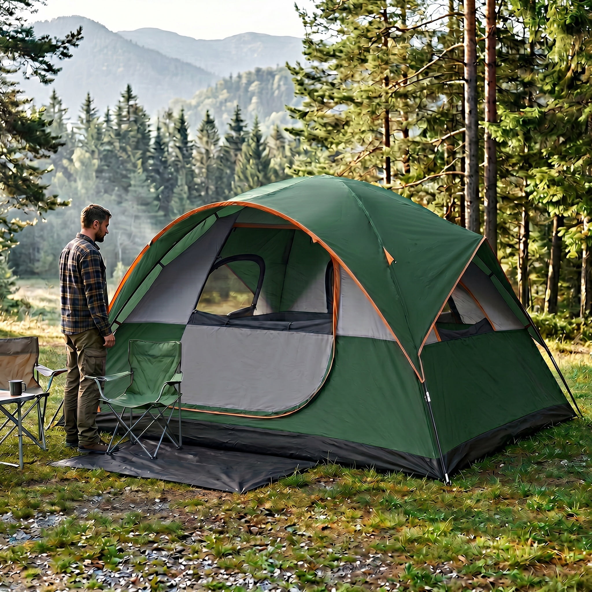 SANOPY 6-8 Person Instant Camping Tent with Removable Rainfly, Auto Setup Pop Up Tent for Family Outdoor /Hiking/Traveling with Carry Bag, Green