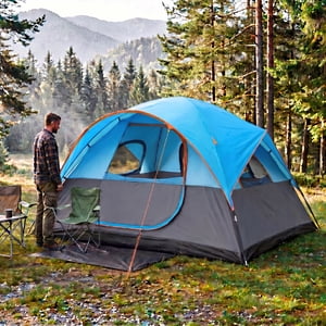 Carpa para acampar SANOPY para 8-10 personas, marco de acero aleado resistente a la intemperie con cubierta de lluvia desmontable y panel de techo de malla para acampar, bolsa de transporte, azul claro