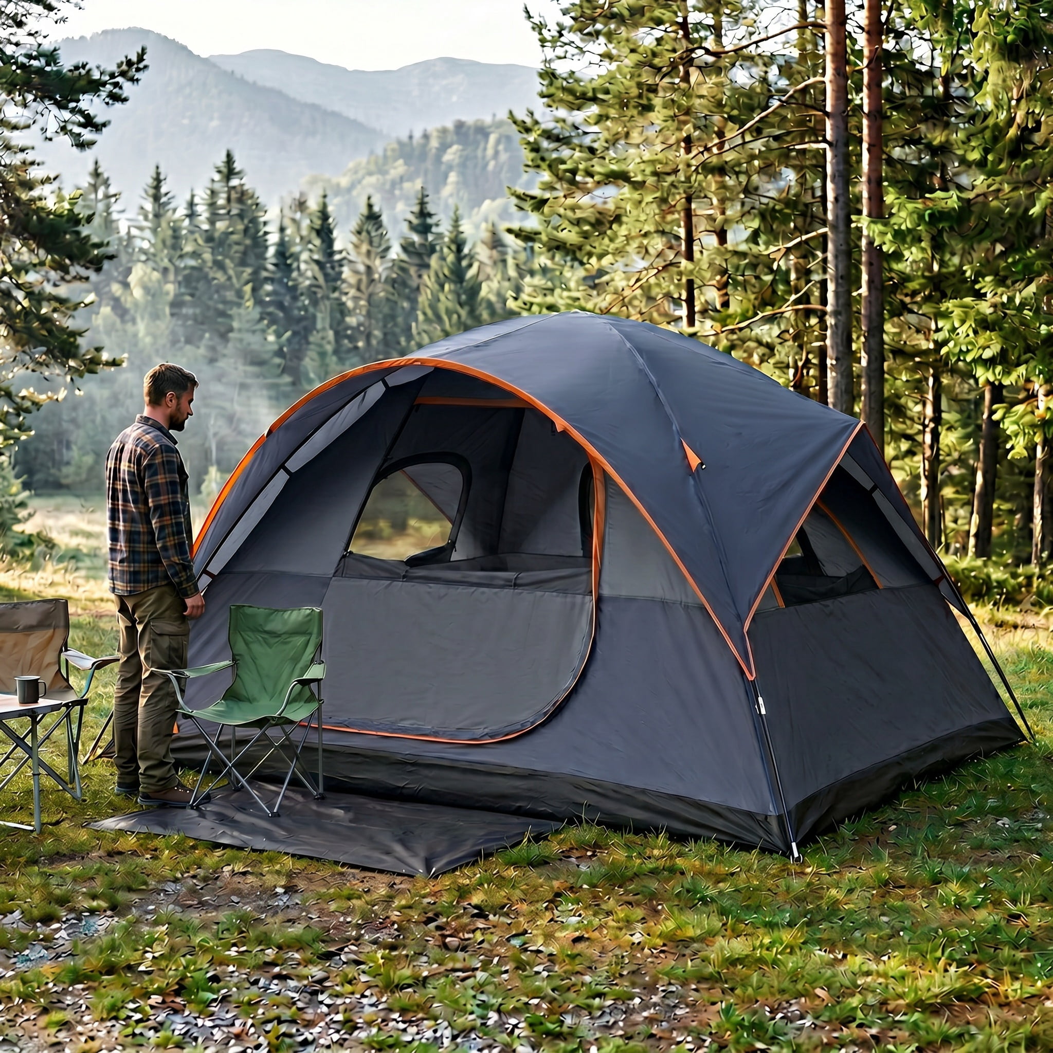SANOPY 6-8 Person Instant Camping Tent with Removable Rainfly, Auto Setup Pop Up Tent for Family Outdoor ,Hiking,Traveling with Carry Bag, Dark Blue