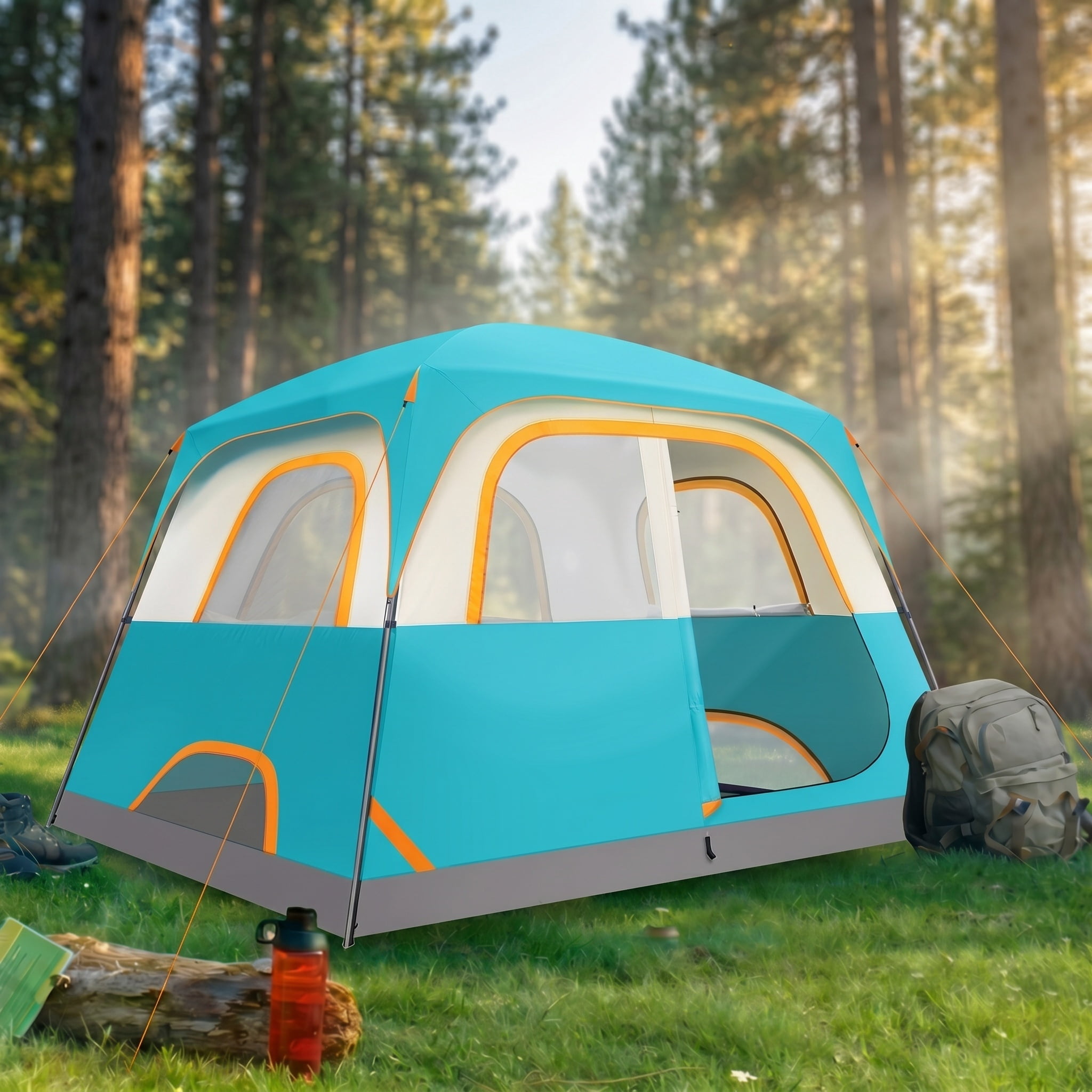 SANOPY 6 Person Camping Tent, Waterproof Family Cabin Tent with Rainfly & Mesh Windows, Easy Setup Lightweight Tent for Camping, Hiking, Beach & Outdoor, Blue