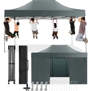 COBIZI 10x15 ft Heavy Duty Pop up Canopy Tent, Commercial Adjustable Height Party Tent with 4 Removable Sidewalls and Handbag, Gray
