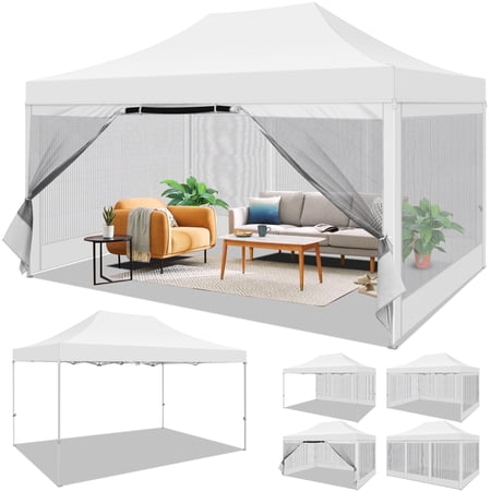 SANOPY 10x15 FT Pop up Canopy Tent with Sidewalls, Heavy Duty Easy up Outdoor Gazebo Canopy with Mosquito Net Screen Canopy for Parties, Screened Canopy Party Tent for Backyard with Handbag