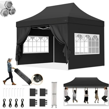 SANOPY 10x15 Pop Up Canopy Tent Heavy Duty with 4 Sidewalls Tents for Parties Outdoor Canopy Event Tent Wedding with Roller Bag, UV 50+ & Upgraded No Water, Thick Hexagonal Legs, Black