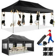 SANOPY 10x20 FT EZ Pop Up Canopy Anti-UV Waterproof Outdoor Tent Portable Party Commercial Instant Canopy Shelter Height Adjustable Tent Gazebo with 6 Removable Sidewalls, 4 Sandbags, Roller Bag
