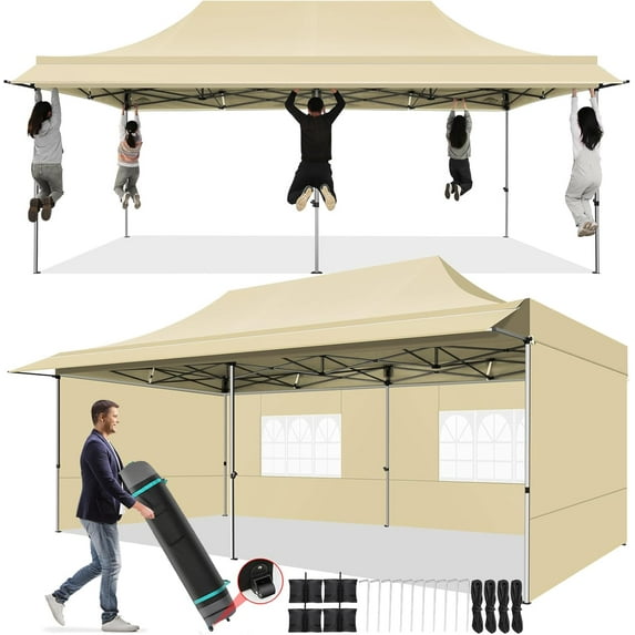 SANOPY 10x20 FT Pop Up Canopy Tent with Awning,Heavy Duty Canopy UPF 50+ All Season Wind Waterproof Commercial Outdoor Street Vendors Party Tents for Parties Canopy with Roller Bag
