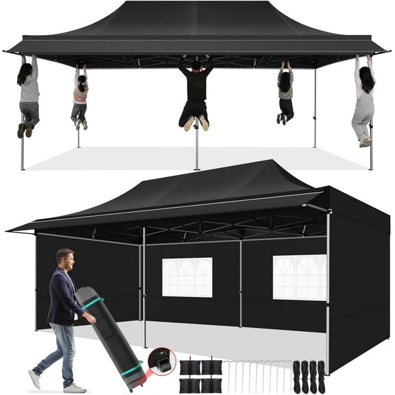 SANOPY 10x20 FT Pop Up Canopy Tent with Awning,Heavy Duty Canopy UPF 50+ All Season Wind Waterproof Commercial Outdoor Street Vendors Party Tents for Parties Canopy with Roller Bag