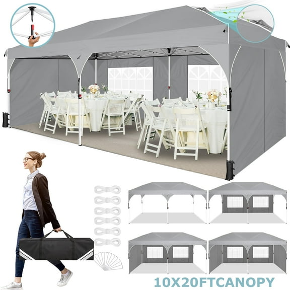 SANOPY 10x20 FT Pop Up Canopy Tent Quick-Setup Gazebo with Patented Center-Lock Tech, UV-Reflective & Detachable Walls, 420D Waterproof, UPF 50+, Air Vent & Fluorescent Strip for Outdoor Events