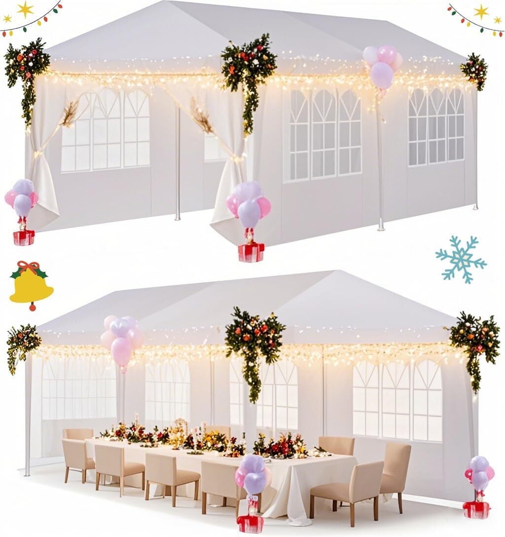 SANOPY 10x20 Party Tents with 6 Removable Sidewalls, Outdoor Waterproof Shade Canopy Tent for Weddings and Events, White
