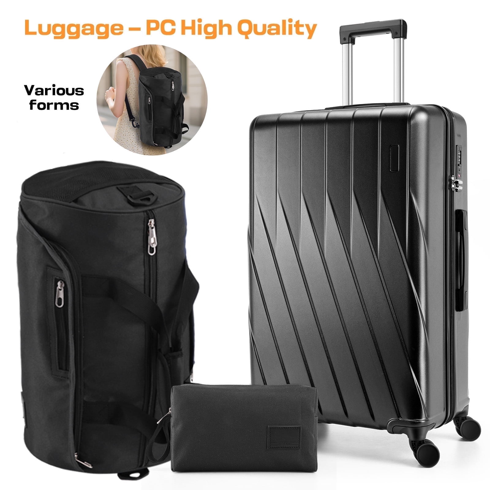 SANOPY 3 Piece Luggage Sets, 20" Hardshell Hardshell Hardside Luggage (TSA Lock) + Convertible Gym Bag (Backpack/Crossbody/Tote)