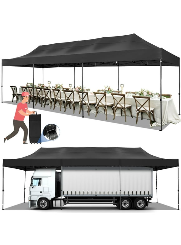 SANOPY 10x30 FT Pop up Outdoor Canopy Tent, Heavy Duty Canopy with 8 Wind Ropes, 3 Heigh Adjustable Gazebo Shelter with Wheeled Bag for Party, Wedding, Market