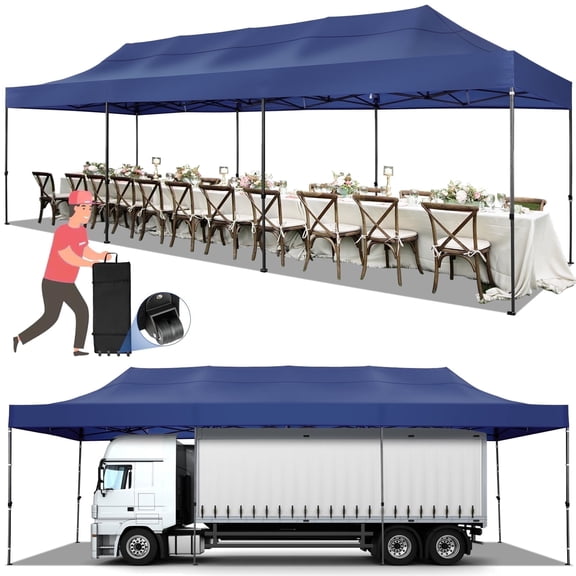 SANOPY 10x30 FT Pop up Canopy, Heavy Duty Outdoor Party Tents for Parties, Ez up UPF 50  Waterproof Commercial Canopy with Wheeled Bag can fold