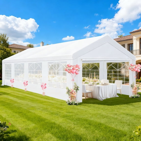 SANOPY 10x30 Party Tent with 8 Removable Sidewalls Canopy Tent Heavy Duty, Carpas para Fiestas with Built-in Sandbags, Carport Wedding Tent Glamping, White