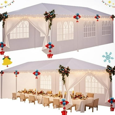SANOPY 10x30 Party Tents with 8 Removable Sidewalls, Outdoor Waterproof Shade Canopy Tent for Weddings and Events, White