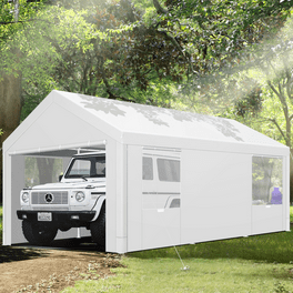 Sophia William 10 x 20 Auto Shelter Portable Carport Heavy Duty Canopy Tent 4 Weight Bags Beige Walmart