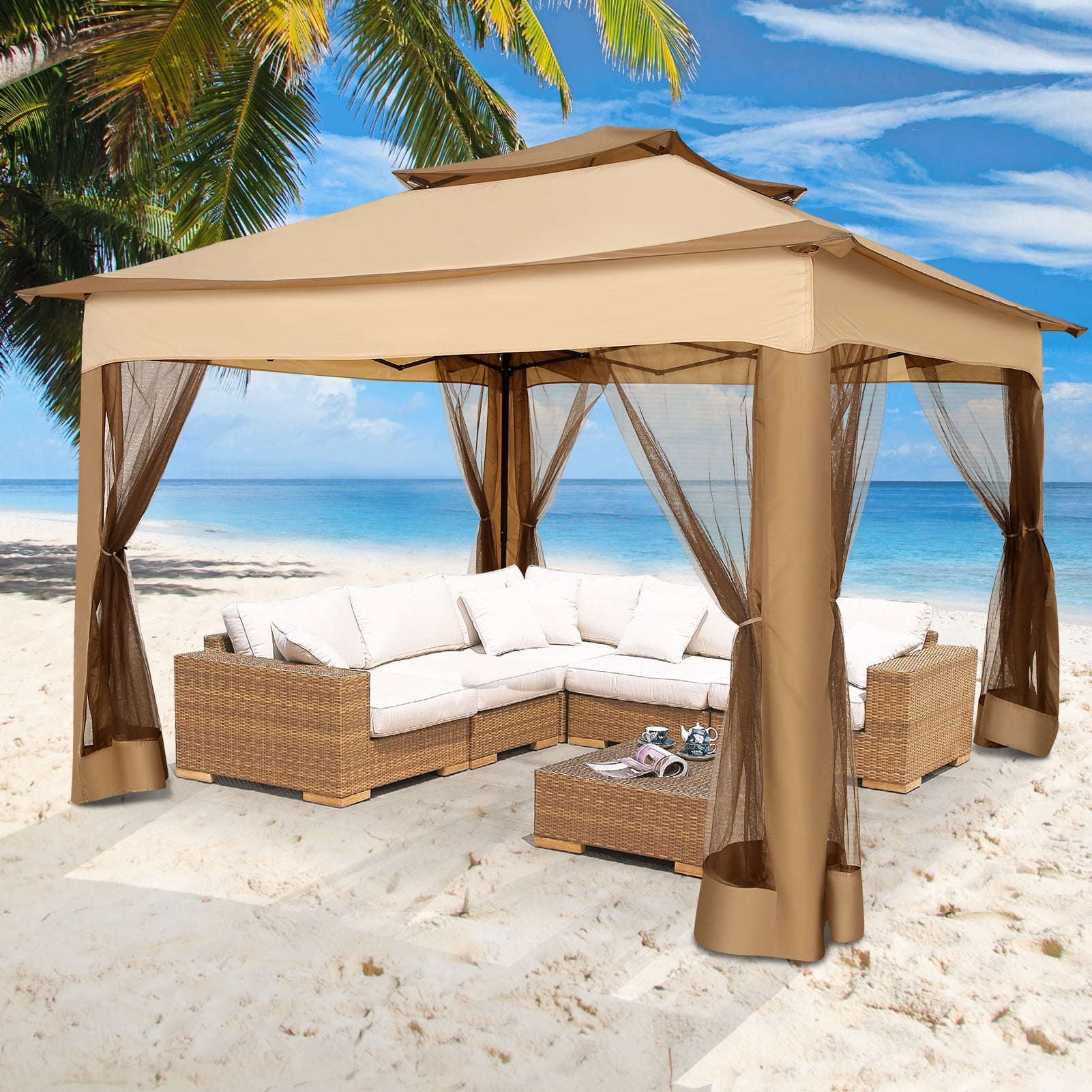 SANOPY 11 x 11 Pop-up Gazebo Canopy with Ventilated Double Roof and Mosquito Net, Outdoor Patio Gazebo Tent for Backyard, Garden