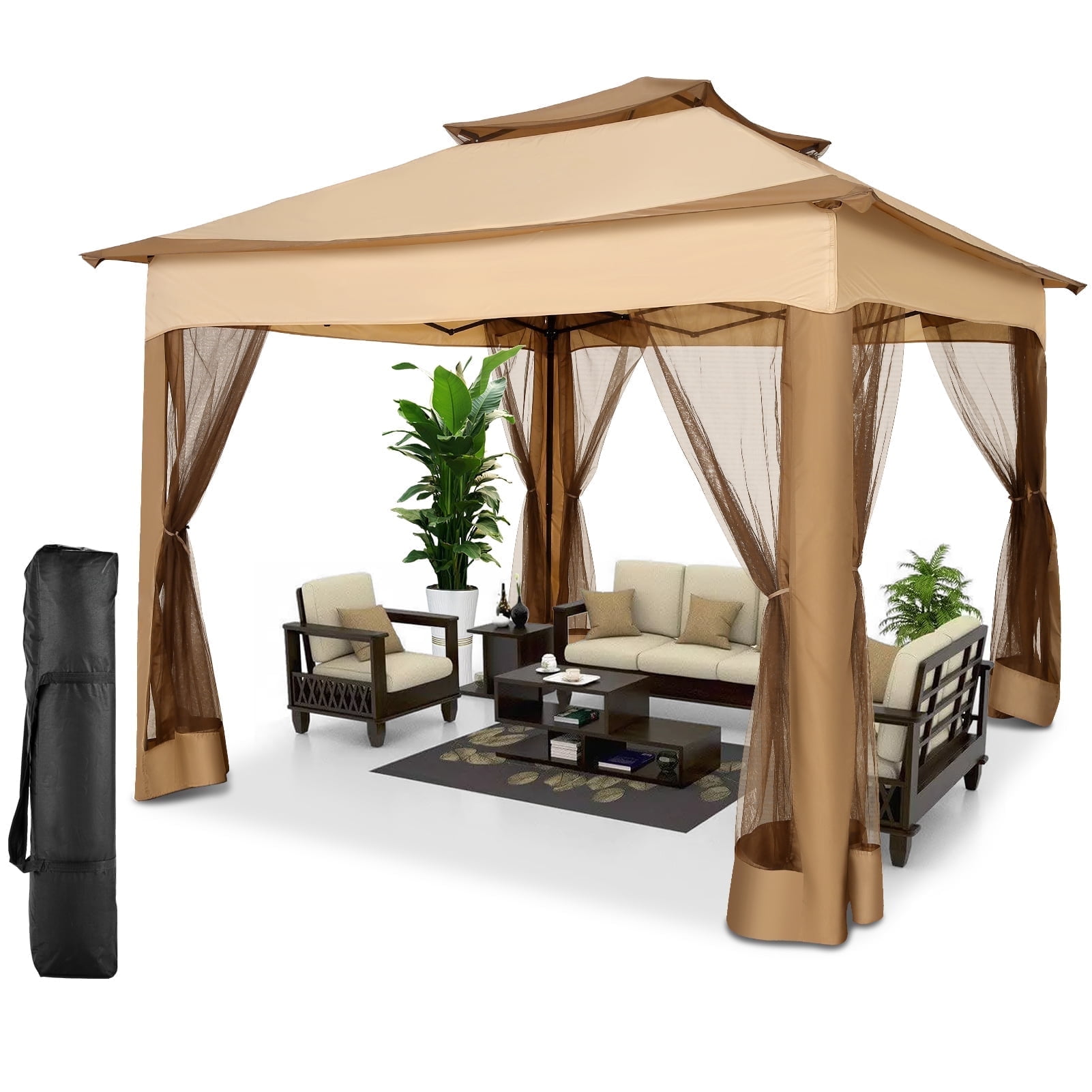 SANOPY 12'x12' Pop-up Canopy, Outdoor Gazebo with Mesh Walls, Waterproof, UV Resistant, Portable, Easy Set-up with Bag