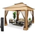 thumbnail image 1 of SANOPY 11 x 11 ft Outdoor Pop up Gazebo with Ventilated Double Roof, Steel Canopy for Patios, Backyard, Garden and Beach, Light Brown, 1 of 13